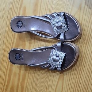 Yellow box bronze metallic cork wedge size 10 with rhinestones